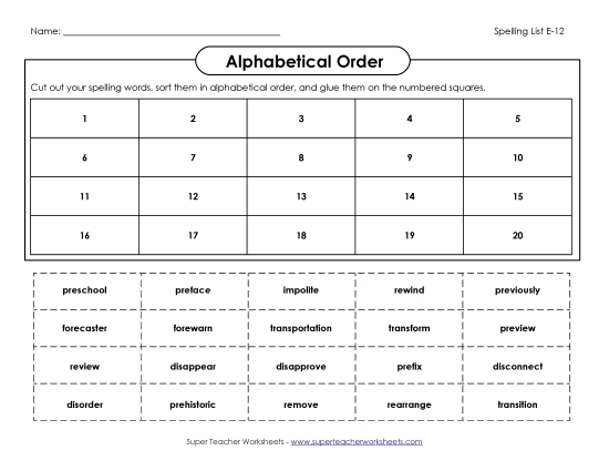 ABC Order: Cut-Glue (E-12)