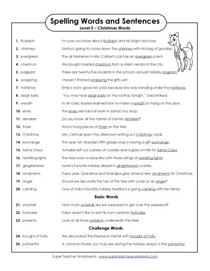 Spelling Test Sentences  Spelling E Worksheet