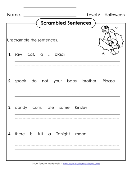 Scrambled Sentences (A-Halloween)  Spelling A Worksheet
