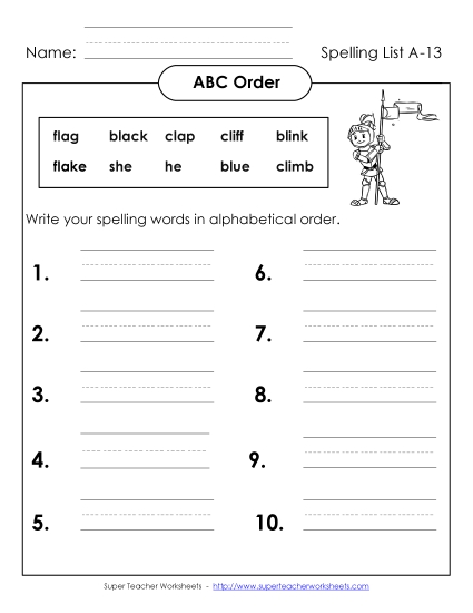 ABC Order: Write List (A-13) 
