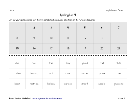 Spelling Alphabetical Order (Grade 4)