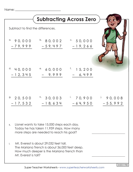 5-Digit Subtraction (Across Zero)
