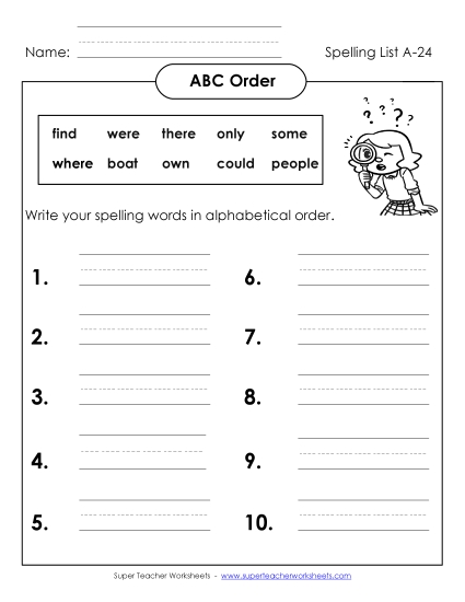ABC Order: Write List (A-24)
