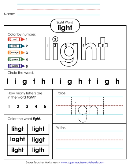 Worksheet 4: Light