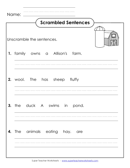 Scrambled Sentences (A-Farm Words)