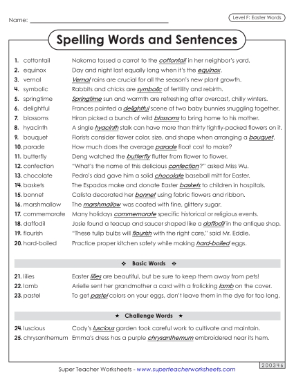 Spelling Sentences (Easter) 