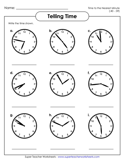Time to the Nearest Minute: 40 - 59 Only