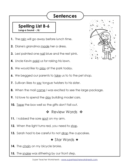 Spelling Test Sentences (B-6)