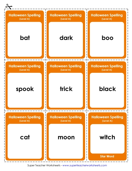 Flashcards (A-Halloween) Spelling A Worksheet