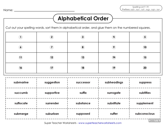 Alphabetical Order: Cut-Glue (F-19)