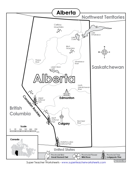 Alberta Map (Black and White)