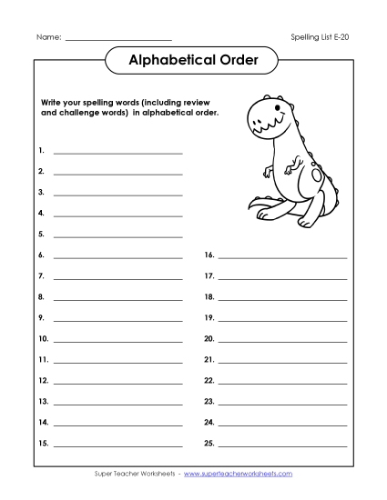 ABC Order: Write List (E-20)