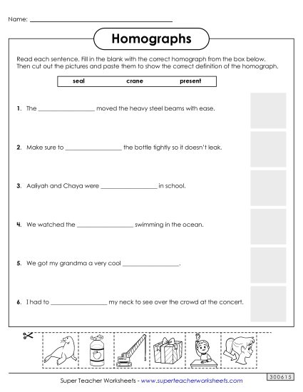 Homographs: Cut and Glue<br>Worksheet 2