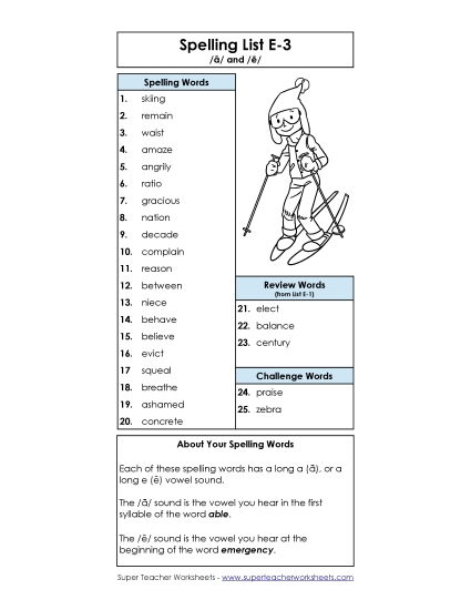 Spelling Words: List (E-3)
