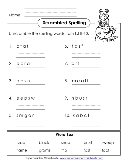 Unscramble the Words (B-10)
