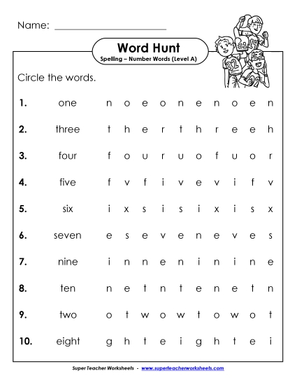 Horizontal Word Hunt (A-Number Words)