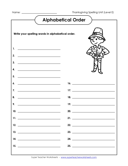 ABC Order: Write List Spelling E Worksheet