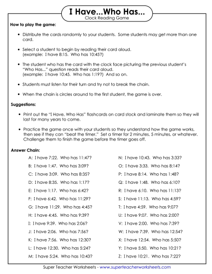 Telling Time (Nearest Minute)