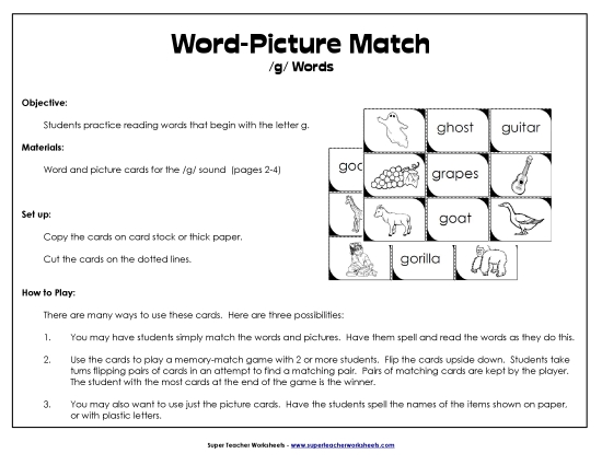 Word-Picture Match - /g/ Words