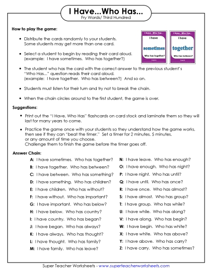 I have/Who has Game: Level 3