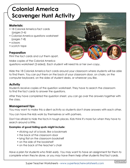 Colonial America Scavenger Hunt