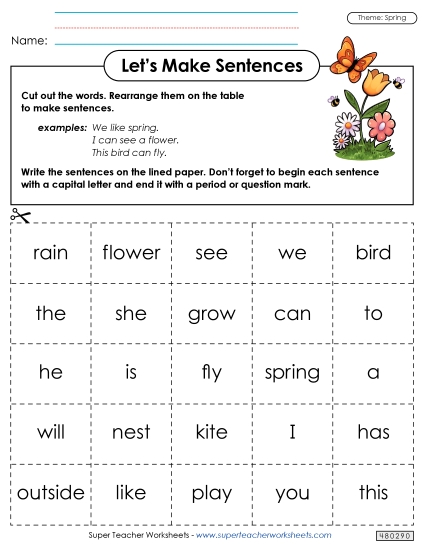 Let\'s Make Sentences: Spring Word Cards