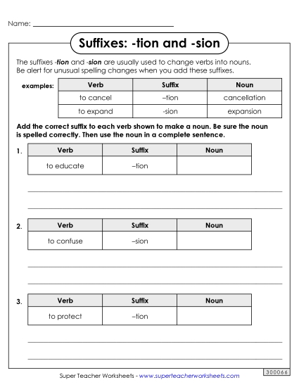 Suffixes -tion and -sion