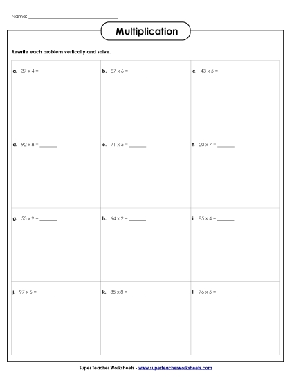 Horizontal: 2-Digit x 1-Digit