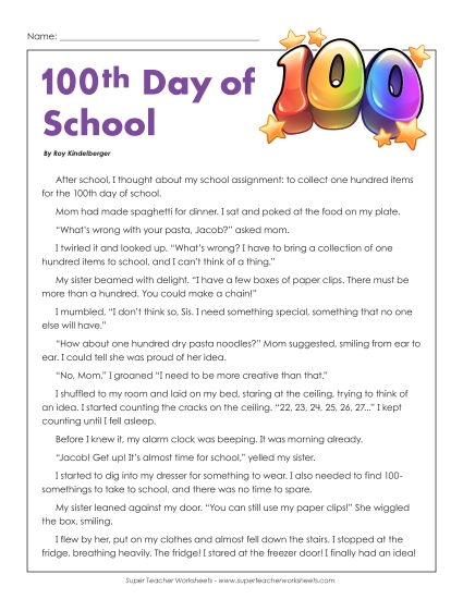 100th Day of School (Fiction Story)