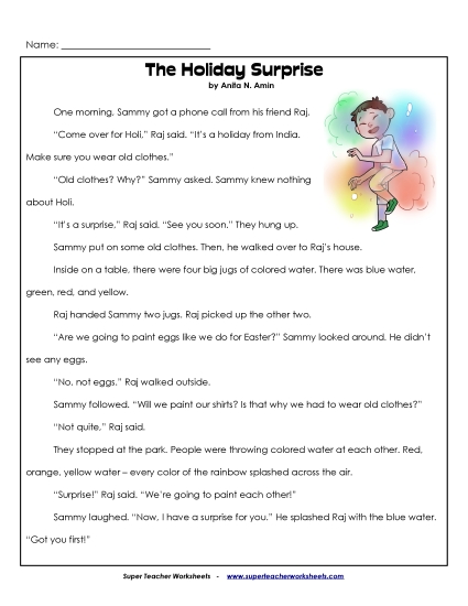 Holiday Surprise 2nd Grade Reading Comprehension Worksheet