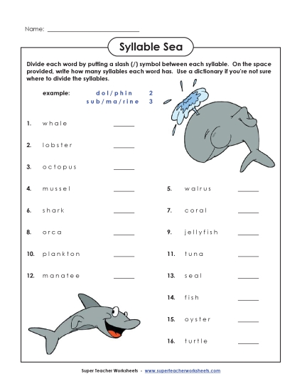 Breaking Words into Syllables - Sea Theme