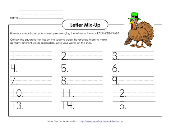Thanksgiving Word Mix-Up (Primary) Worksheet