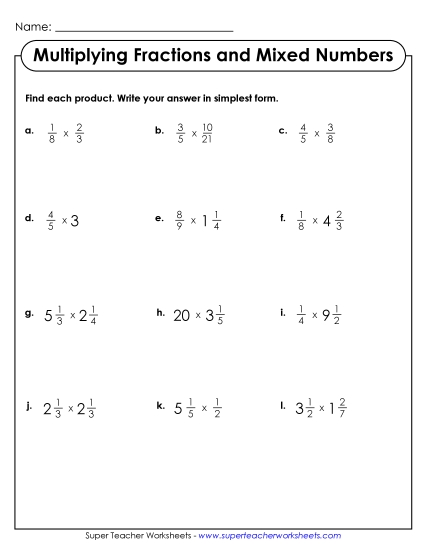 Multiplying Mixed Numbers