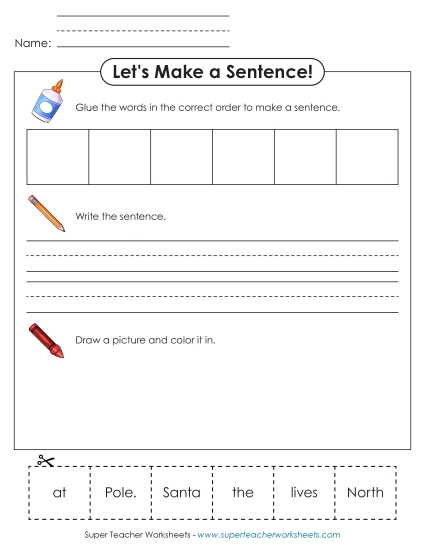 Build a Sentence: North Pole Sentences Basic Worksheet