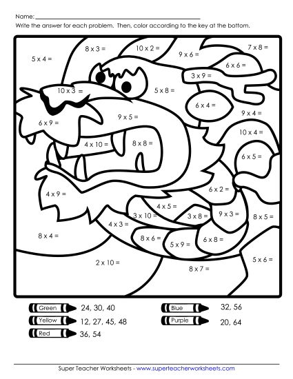 Multiplication Mystery Picture: Dragon