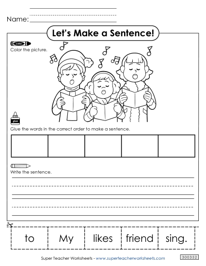Build a Sentence: Friend Sing