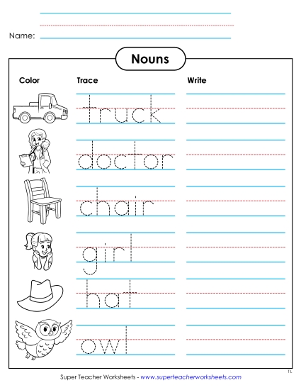 Nouns: Color, Trace, and Write