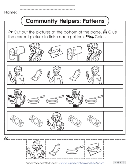 Community Helpers: Patterns Worksheet #3