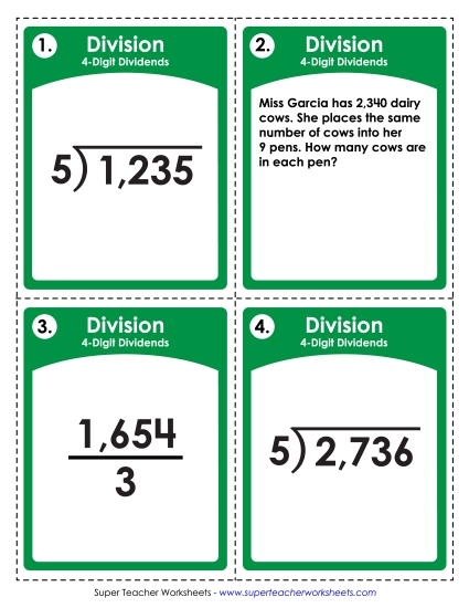 Task Cards: Division with 4-Digit Dividends