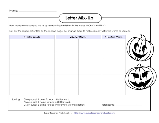 Letter Mix-up: Jack-o-Lantern (Intermediate) Holiday Worksheet