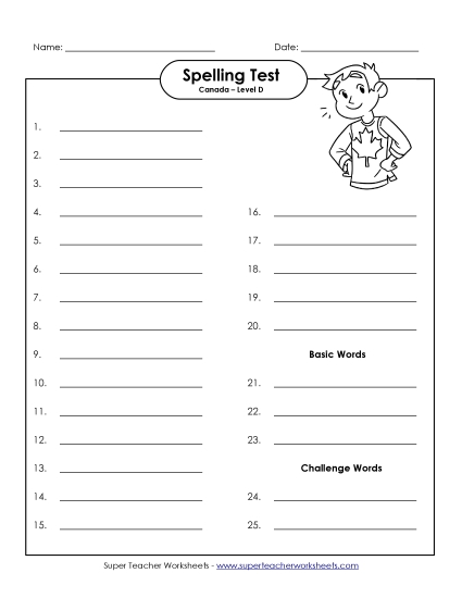 Spelling Test (D-Canada Words) 