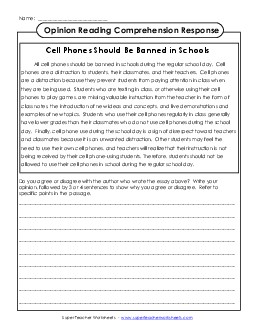 Opinion Response 5th Grade Reading Comprehension ELA Worksheet