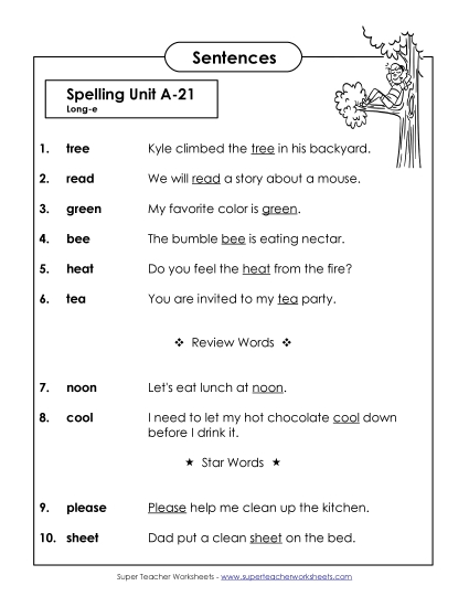 Spelling Test Sentences (A-21)