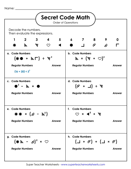 Secret Code Math: Order of Ops<br>(Parentheses & Exponents)