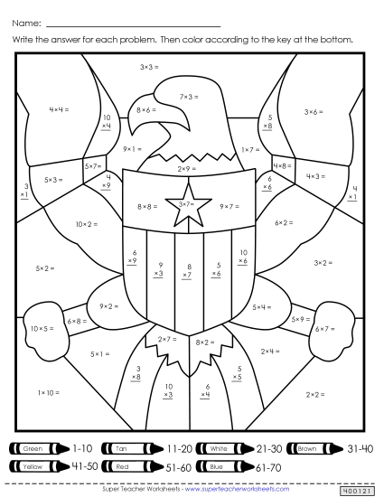 Bald Eagle Mystery Picture (Multiplication)