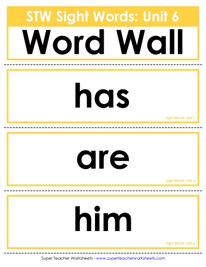 Pocket Chart or <br>Word Wall (Unit 6)