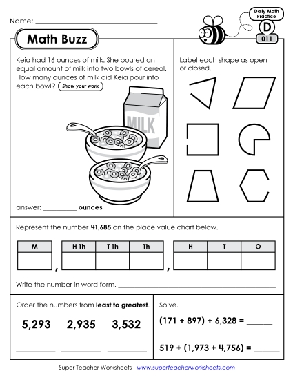 Math Buzz: Week 3<br>Worksheets 11 through 15