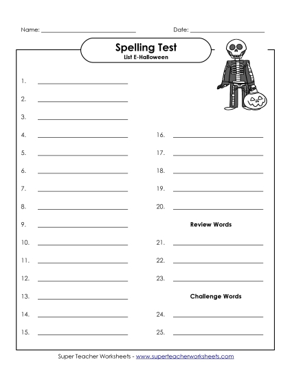 Spelling Test Spelling E Worksheet