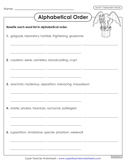 Alphabetical Order Worksheet (Halloween) Spelling F Worksheet