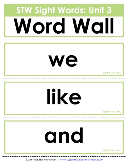Pocket Chart or<br>Word Wall (Unit 3)